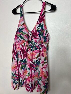 Plus Size 24W  Bal Harbour  One-Piece Swimsuit Bright Florals Pinks/ Multi Color